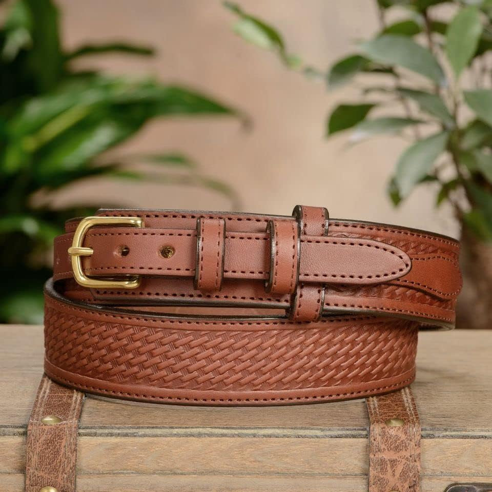 Mens Basket Weave Leather Belt, 1.5" Wide