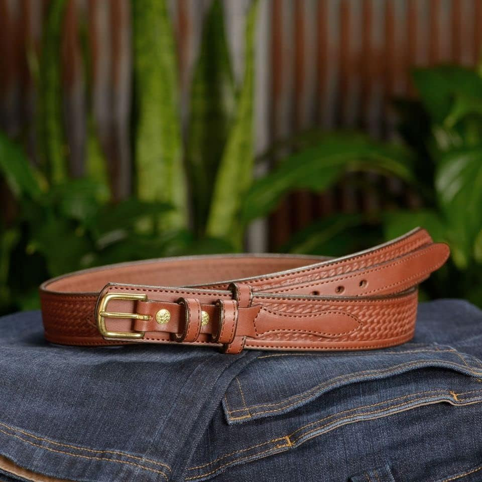 Mens Basket Weave Leather Belt, 1.5" Wide