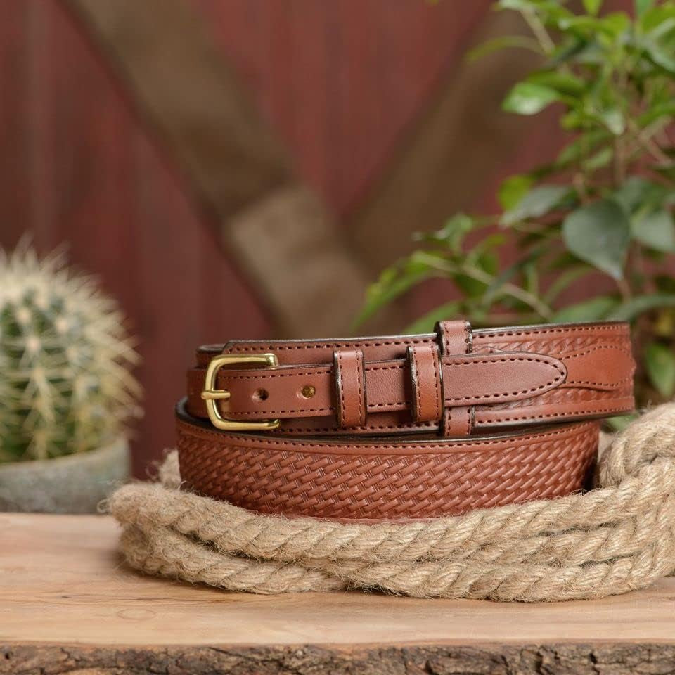 Mens Basket Weave Leather Belt, 1.5" Wide