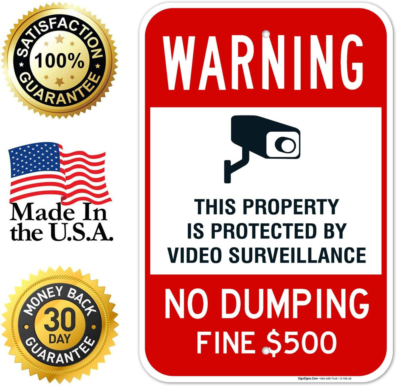 Sigo No Dumping Sign - 12X18 Inches, Rust Free .063 Aluminum, Fade Resistant, Made in USA