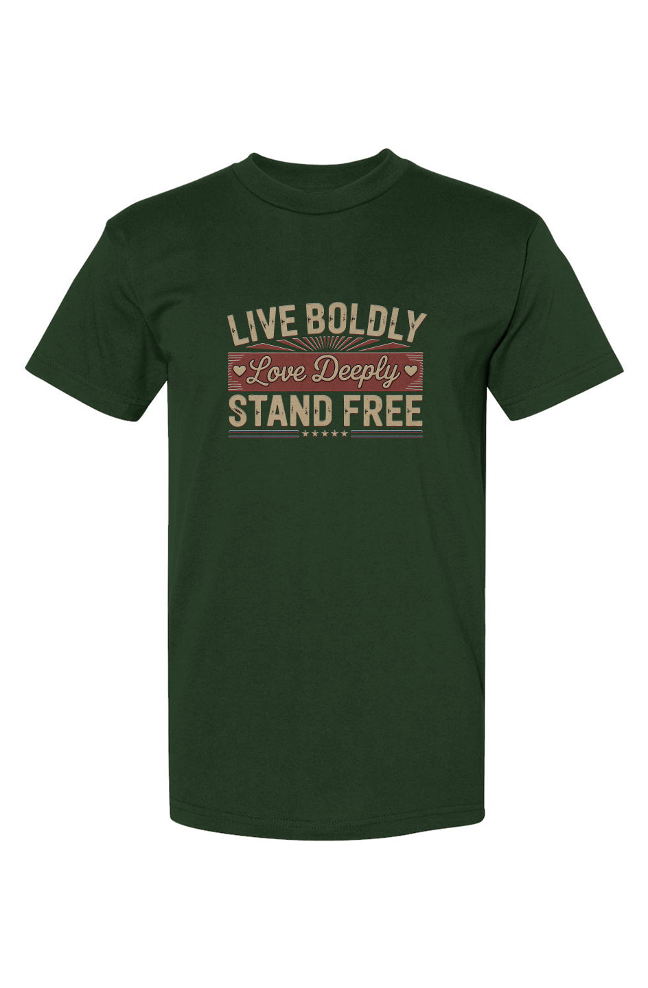 Crown and Creed Live Boldly T-Shirt -White , Black, and Forest Green