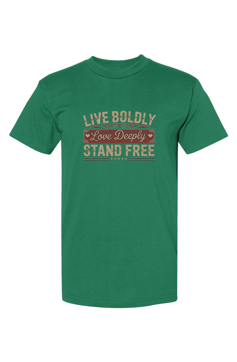 Crown and Creed Live Boldly T-Shirt - Military Green Red, and Kelly Green