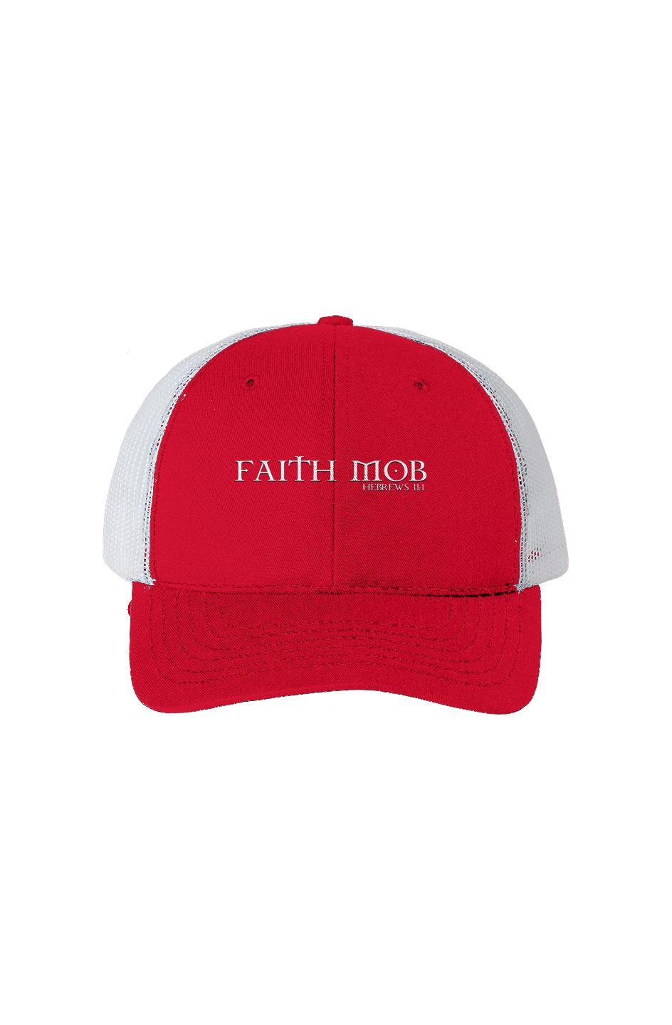 Faith Mob USA-Made Trucker Hat with White Mesh - Red, Khaki, and Black 