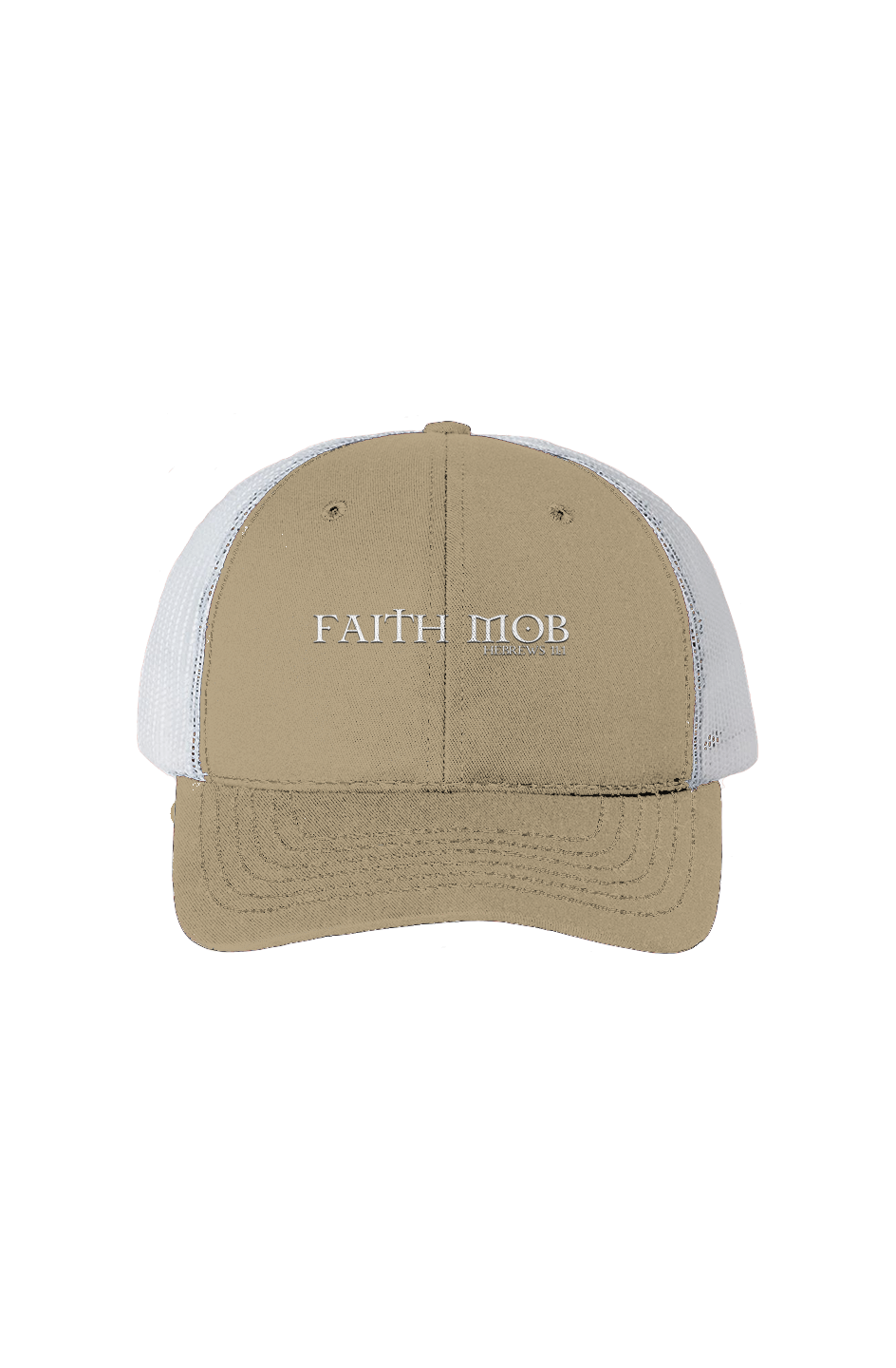 Faith Mob USA-Made Trucker Hat with White Mesh - Red, Khaki, and Black 