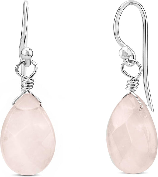 925 Sterling Silver Gemstone Earrings, Dangle Earring Jewelry, (Amethyst, Rose Quartz, Black Onyx, Moonstone, Labradorite)