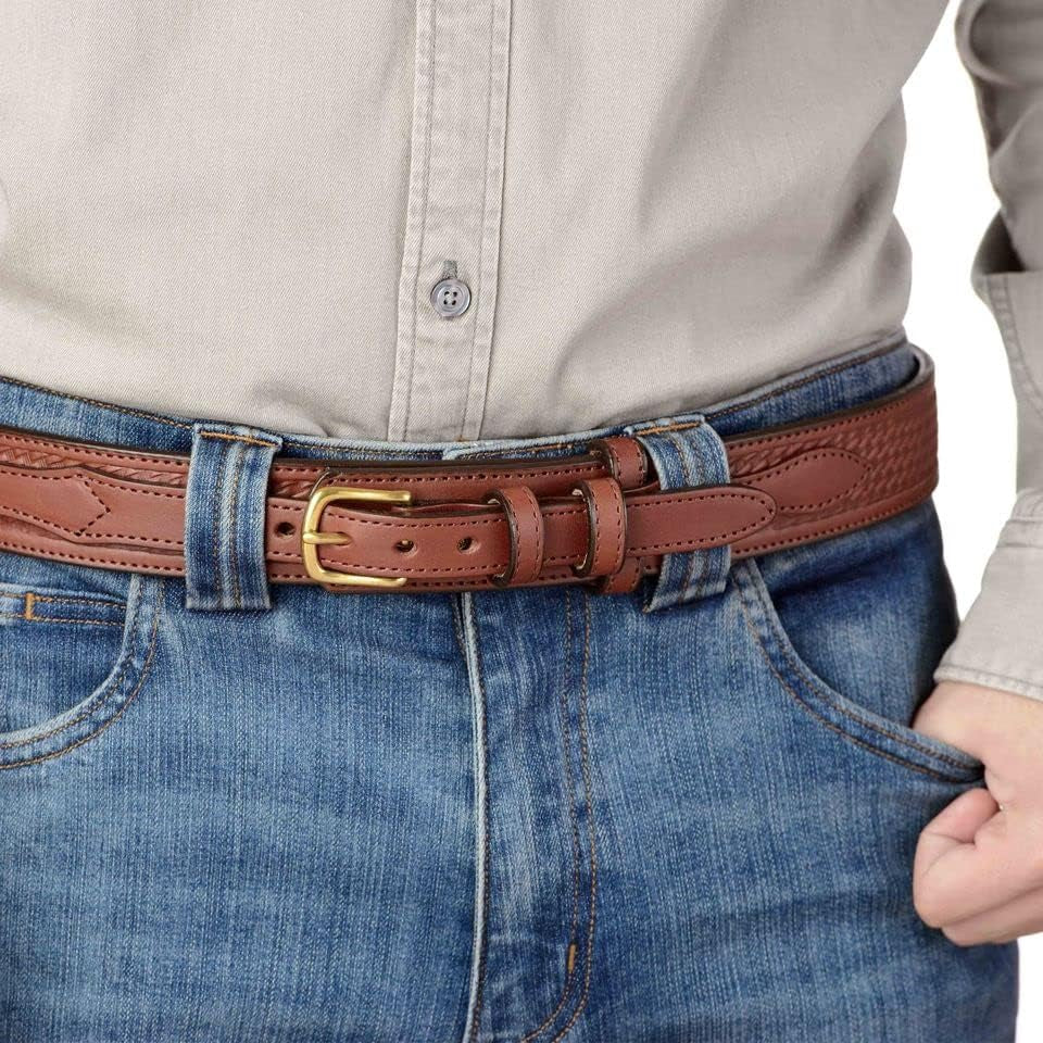 Mens Basket Weave Leather Belt, 1.5" Wide